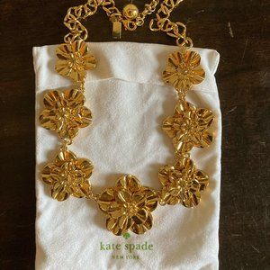 Kate Spade Floral Gold Statement Necklace and Large Green Stud Earrings